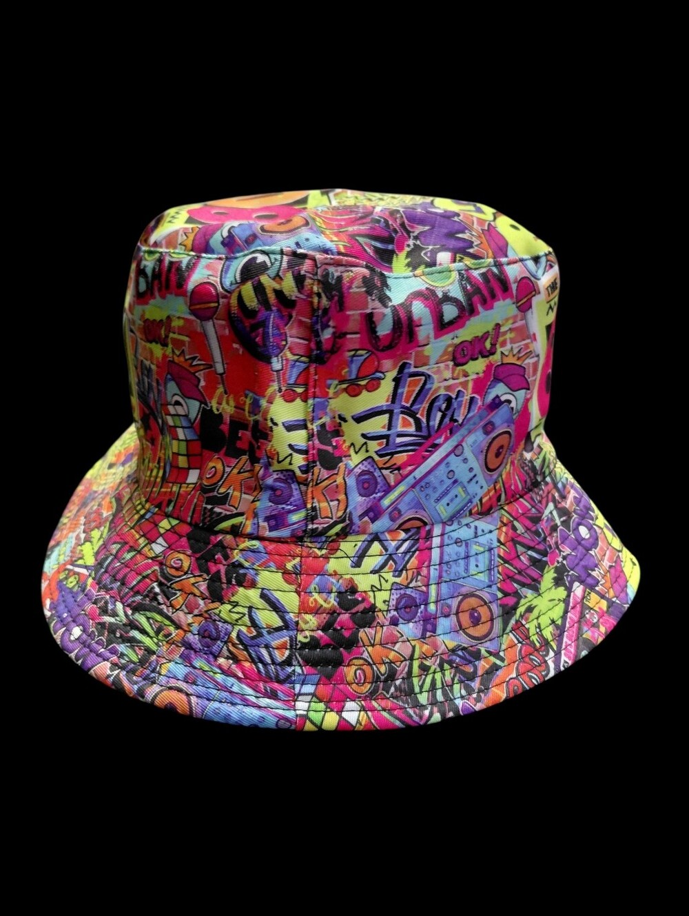80s Retro Graffiti Bucket Hat Reversible 22"/23" Unisex - Picture 6 of 7